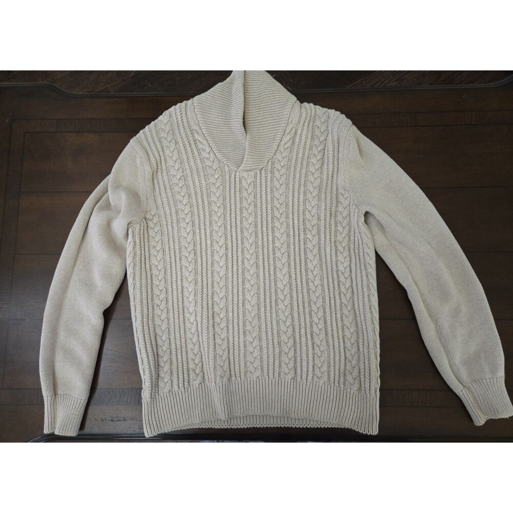 Joseph A Bank Mens 100% Cotton Cardigan Sweater Beige Cable Knit Size Large